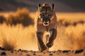 Puma running, aggressive, hunting and attacking, predator, Generative AI