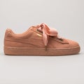 Puma Suede Heart Satin coral and gold sneaker