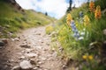 pumas tracks surrounding alpine wildflowers Royalty Free Stock Photo