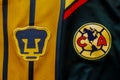 Pumas UNAM vs Club America Football Soccer close up to their logo on a jersey