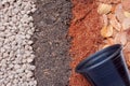 Pumice pebbles ,volcanic rock,Dry leaves ,coconut coir and soil with Black plastic pot Royalty Free Stock Photo