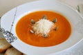 Pumkin cream soup with parmesan cheese