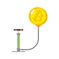 Pump bitcoin. Hand Air Pump Cryptocurrency growth. vector illustration