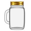 Realistic Glass Square Cup, Jar, Bottle with Golden Lid