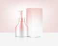 Pump Bottle Mock up Realistic Rose Gold Perfume Soap Cosmetic, and Box for Skincare Product Background Illustration. Health Care