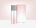 Pump Bottle Mock up Realistic Rose Gold Perfume Soap Cosmetic, Silver lid and Box for Skincare Product Background Illustration.