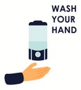 Pump Hand wash. Hand sanitizer. Alcohol-based hand rub. Rubbing alcohol. Wall mounted soap dispenser. Wall hanging hand wash