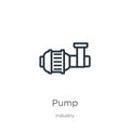 Pump icon. Thin linear pump outline icon isolated on white background from industry collection. Line vector pump sign, symbol for Royalty Free Stock Photo