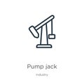 Pump jack icon. Thin linear pump jack outline icon isolated on white background from industry collection. Line vector pump jack Royalty Free Stock Photo