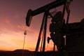 Pump jack in an oil field Royalty Free Stock Photo