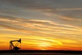 Pump jack in the oil field at sunset Royalty Free Stock Photo
