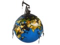 Pump jack and oil spill over planet