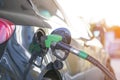 Pump pumps in a gas station. Fuel nozzle to refill fuel in car at gas station Royalty Free Stock Photo