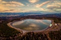 Pumped storage hydropower plant in sunset under High Tatras Royalty Free Stock Photo