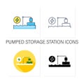Pumped storage station icons set
