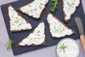 Pumpernickel bread with feta, cream cheese, rosemary, lemon, garlic dip Royalty Free Stock Photo