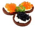 Pumpernickel bread with red and black caviar Royalty Free Stock Photo