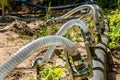 Pumping station. groundwater drainage system pumps water out of the ground. dehydration gravel rural route Royalty Free Stock Photo