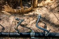 Pumping station. groundwater drainage system pumps water out of the ground. dehydration gravel rural route Royalty Free Stock Photo