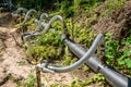 Pumping station. groundwater drainage system pumps water out of the ground. dehydration gravel rural route Royalty Free Stock Photo