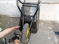 Pumping wheel of garden wheelbarrow Royalty Free Stock Photo