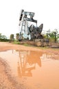 Pumpjack pumping crude oil from oil well Royalty Free Stock Photo