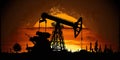 Pumpjack on sunset, oil industry, heavy machinery, AI generative illustration