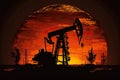 Pumpjack on sunset, oil industry, heavy machinery, AI generative illustration