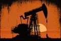 Pumpjack on sunset, oil industry, heavy machinery, AI generative illustration