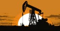 Pumpjack on sunset, oil industry, heavy machinery, AI generative illustration