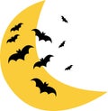 Bats flying around quarter moon vector available