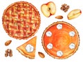 Pumpkin and American apple pie on a white background