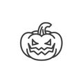Pumpkin with angry face emoji line icon Royalty Free Stock Photo