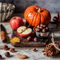 Pumpkin and Apple Pie Ingredients Royalty Free Stock Photo