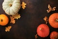 Pumpkin. Autumn food background with cinnamon, nuts and seasonal spices on brawn rustic background. Cooking pumpkin or apple pie a