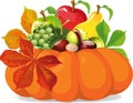 Pumpkin with autumn leaves - vector illustration