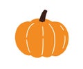 Pumpkin, autumn vegetable for Halloween. Icon of fall squash drawn in doodle style. Whole orange round-shaped veggie for
