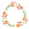 Pumpkin Autumn Watercolor Fall Flower Hand Painted Garland Floral Wreath