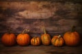 pumpkin background frame halloween fall leaf orange wooden season wood autumn. Generative AI. Royalty Free Stock Photo