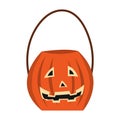 Pumpkin bag for collecting sweets for halloween. Halloween pumpkin. Happy halloween holiday. Decoration for horror night