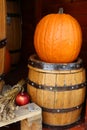 Pumpkin on barrel Royalty Free Stock Photo