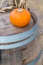 Pumpkin on barrel Royalty Free Stock Photo