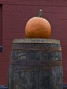 Pumpkin on a barrel Royalty Free Stock Photo