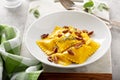 Butternut squash tortellini with brown butter and pecans Royalty Free Stock Photo