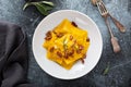 Butternut squash tortellini with brown butter and pecans Royalty Free Stock Photo
