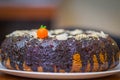 Pumpkin cake kuglof with brown chocolate dressing Royalty Free Stock Photo