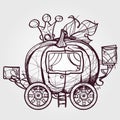 Pumpkin carriage for Cinderella outline sketch Royalty Free Stock Photo