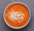 Pumpkin carrot cream soup with parmesan Royalty Free Stock Photo