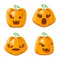 Pumpkin cartoon jack o lantern halloween decoration scary faces smile emoji icons set isolated design vector