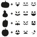 Pumpkin carving jack o lantern face. Vector icon set